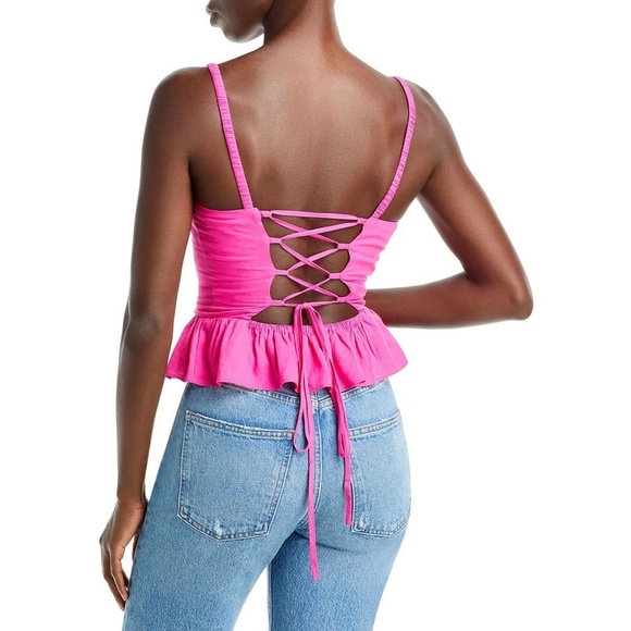 Aqua Womens Lace-Up Sleeveless Tank Peplum Top Shell - Picture 2 of 2